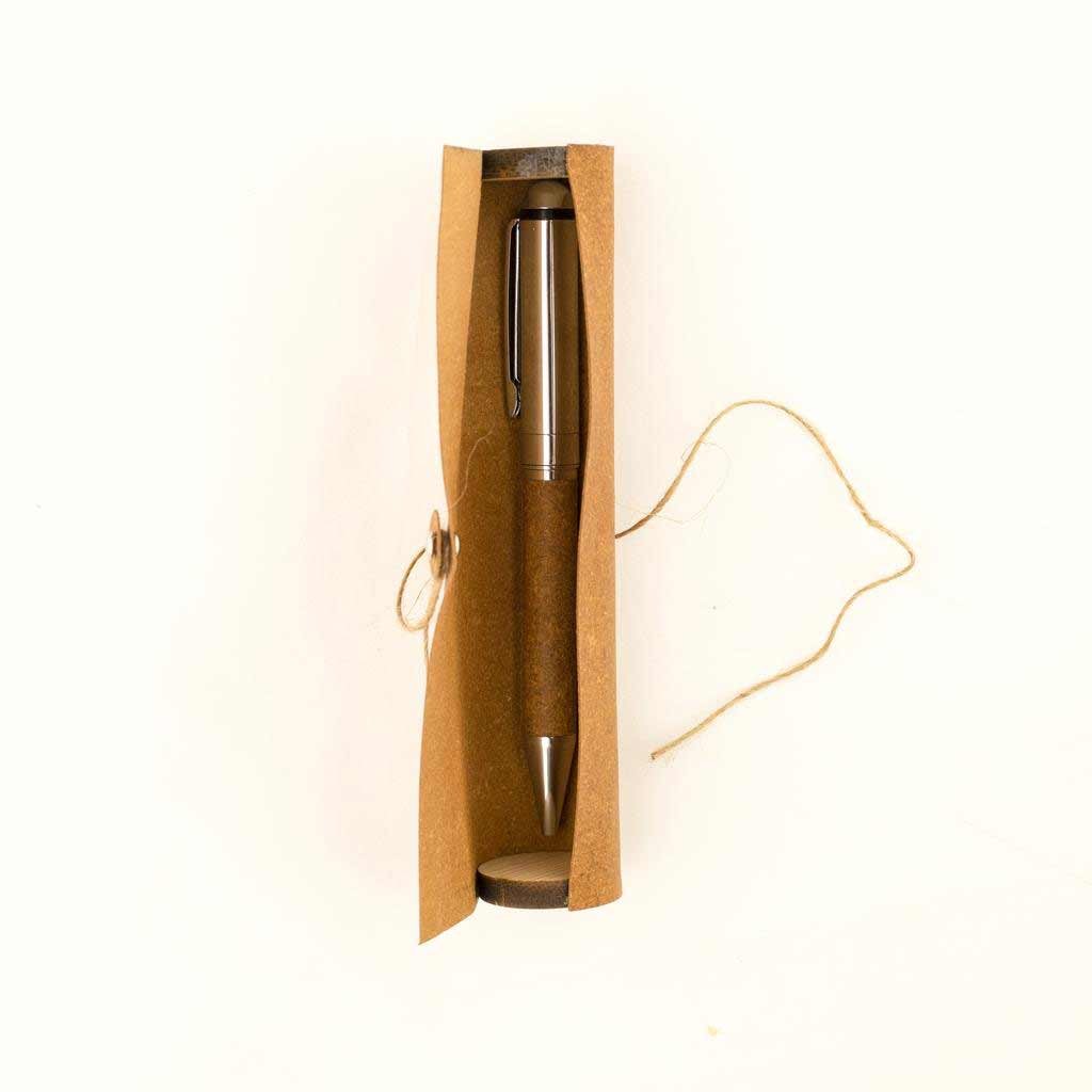 KORU - eco-neutral Metal Pen with Recycled Leather Barrel - Brown - Image 6