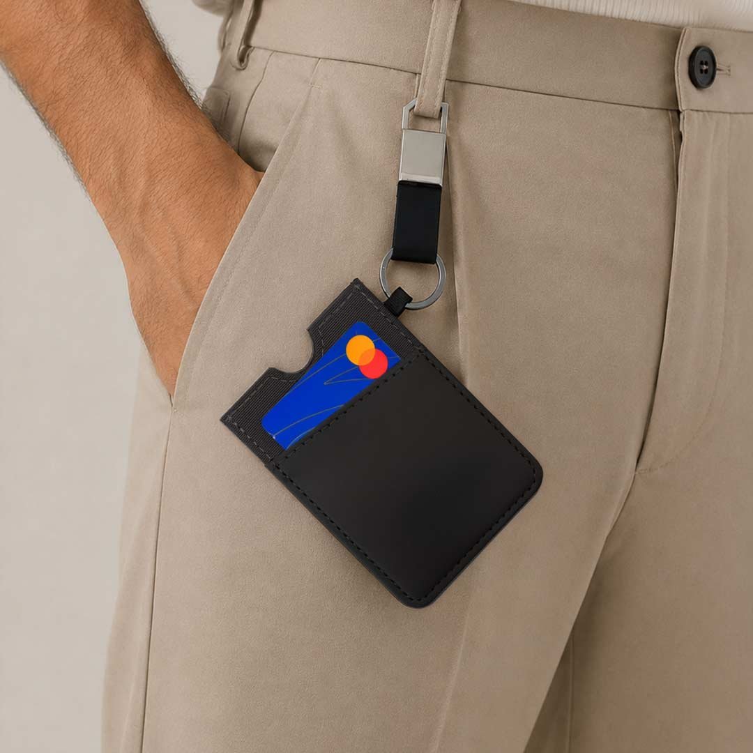 LUGANO - Vertical RFID Cardholder Wallet with Keyring - Black - Image 5
