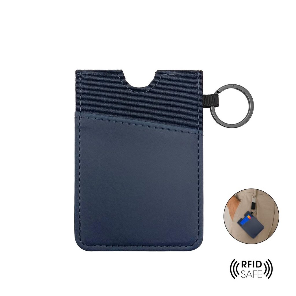LUGANO Vertical RFID Cardholder Wallet with Keyring Navy Blue