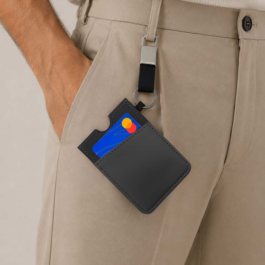 LUGANO - Vertical RFID Cardholder Wallet with Keyring - Carbon - Image 5