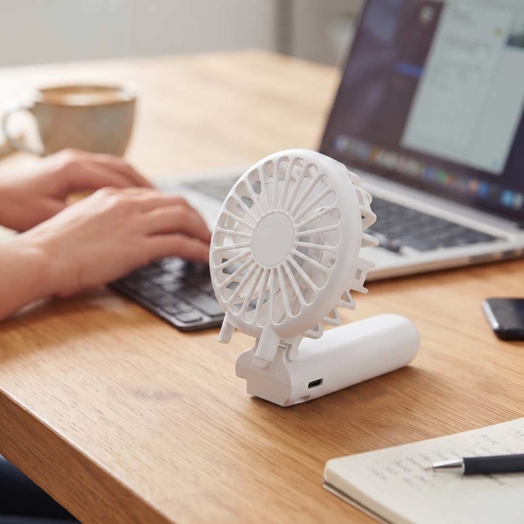 ROTO - Rechargeable Handheld Fan with Foldable Desk Stand - White - Image 6