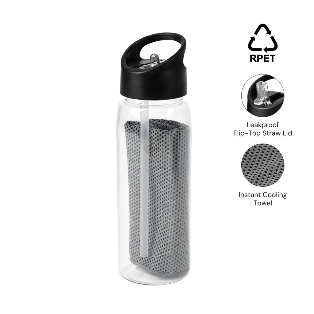 DEVON RPET Cooling Towel in RPET Bottle 800 ml Black