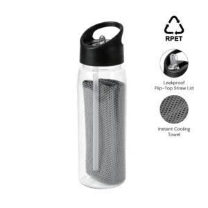 DEVON - Giftology RPET Cooling Towel in RPET Bottle 800 ml - Black