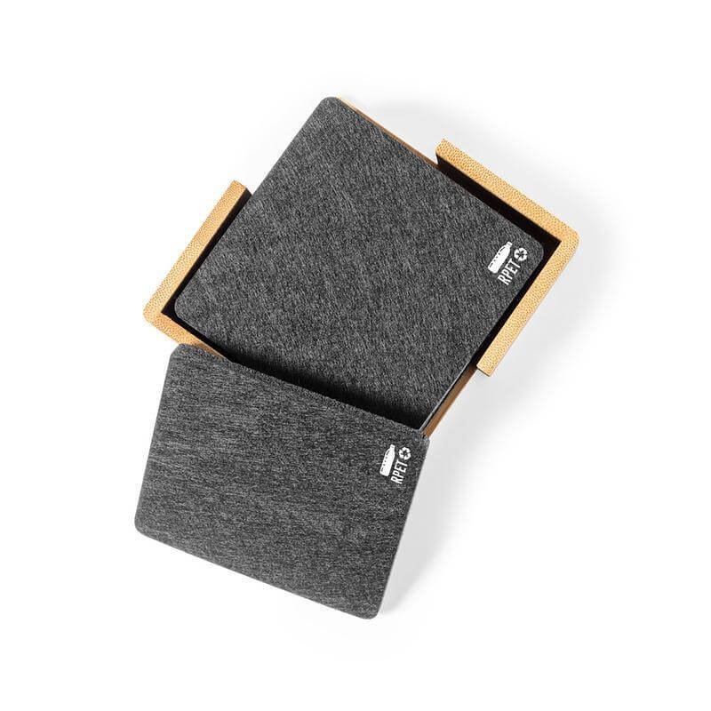LAAX - eco-neutral RPET Set of 6 Felt Coasters with Bamboo Stand - Image 2