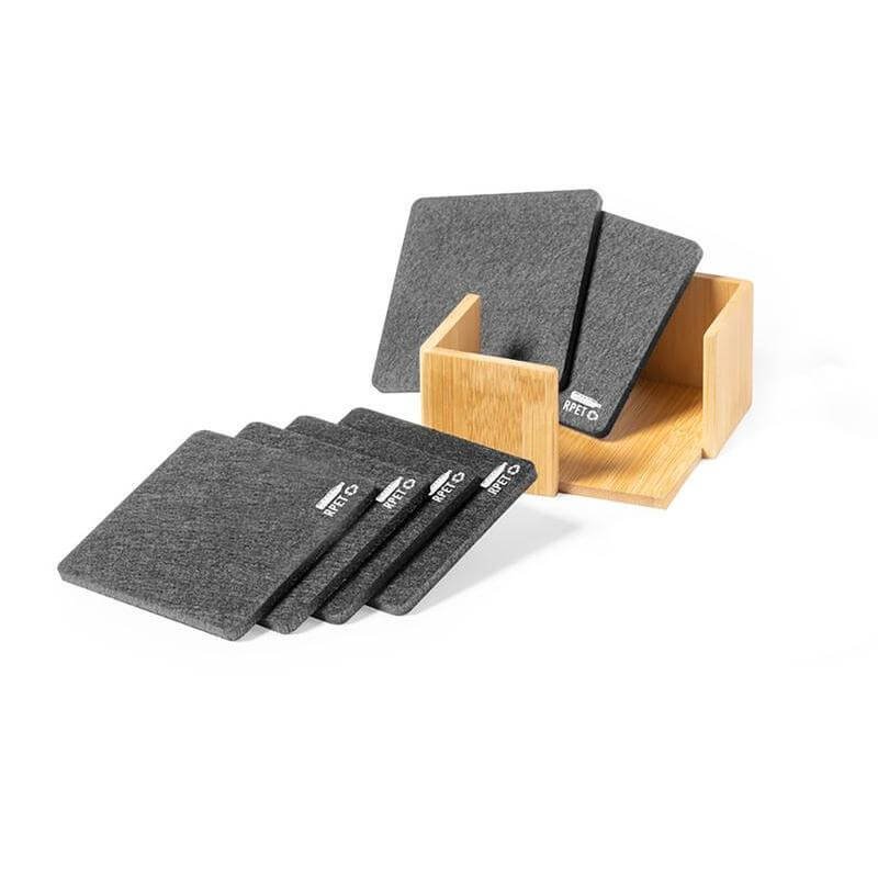 LAAX - eco-neutral RPET Set of 6 Felt Coasters with Bamboo Stand - Image 3