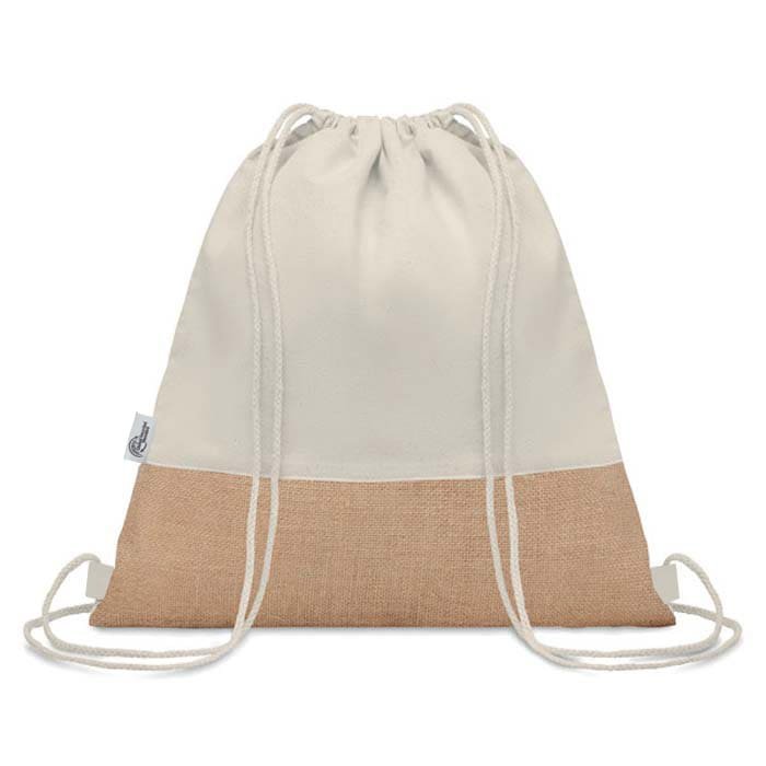 TRIGE GRS-certified Recycled Cotton & Jute Drawstring Bag Natural