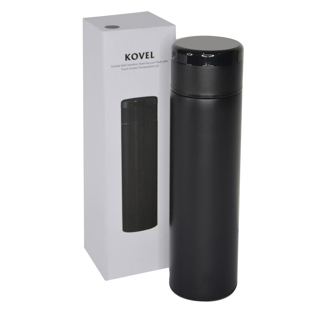 KOVEL - Giftology Double Walled Insulated Flask with Temperature Lid - Black - Image 2