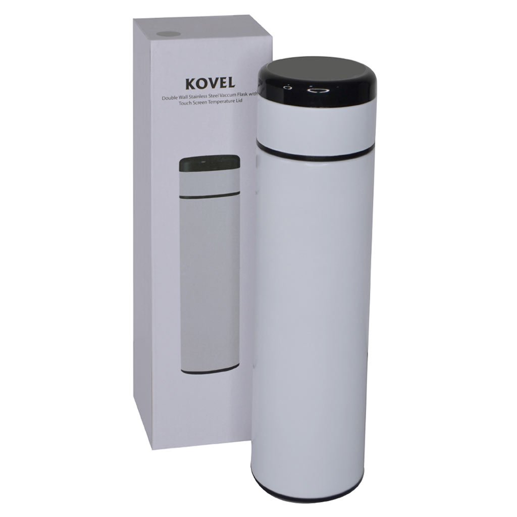 KOVEL - Giftology Double Walled Insulated Flask with Temperature Lid - White - Image 2