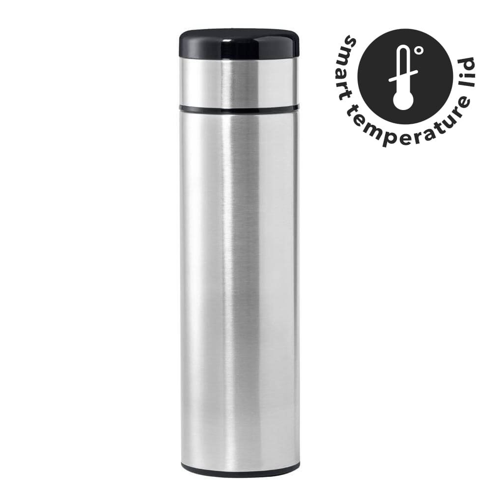 KOVEL Double Walled Insulated Flask with Temperature Lid Silver