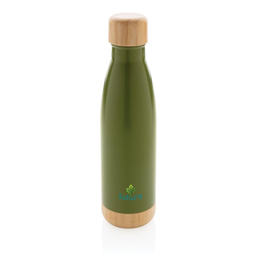 ODESSA - Giftology Double Wall Stainless Bottle with Bamboo Lid and Base - Green - Image 5