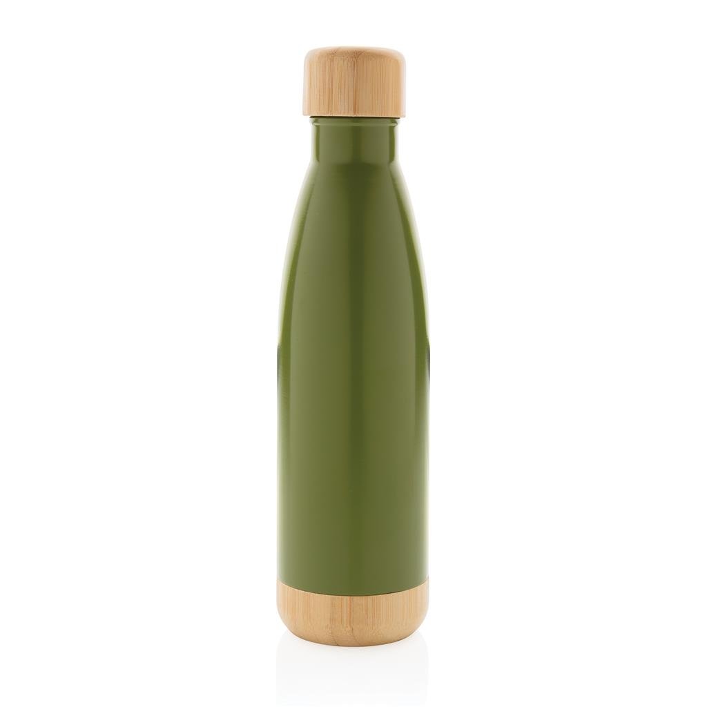 ODESSA - Giftology Double Wall Stainless Bottle with Bamboo Lid and Base - Green - Image 2