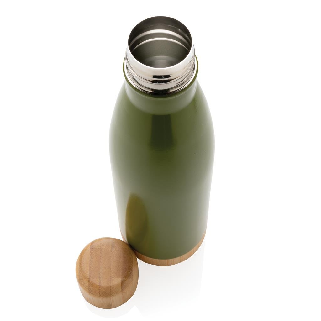 ODESSA - Giftology Double Wall Stainless Bottle with Bamboo Lid and Base - Green - Image 4