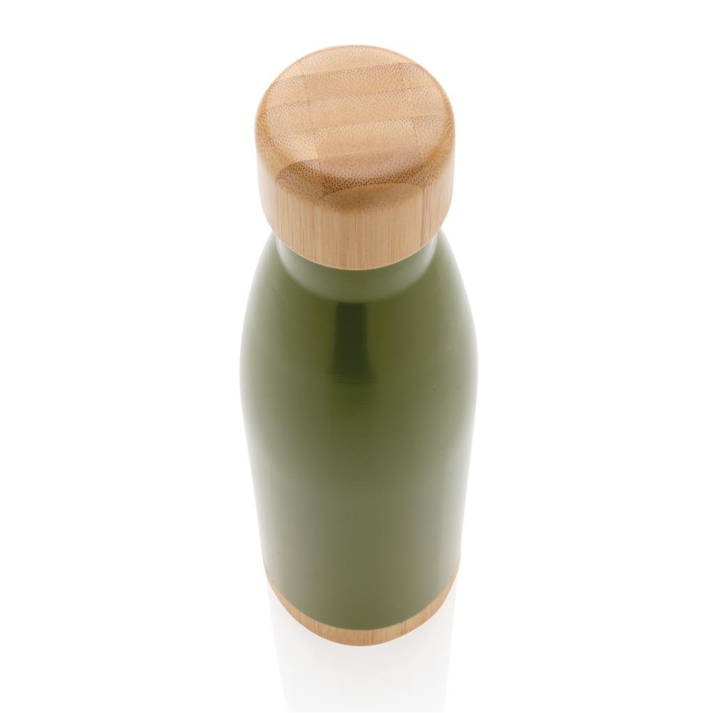 ODESSA - Giftology Double Wall Stainless Bottle with Bamboo Lid and Base - Green - Image 3