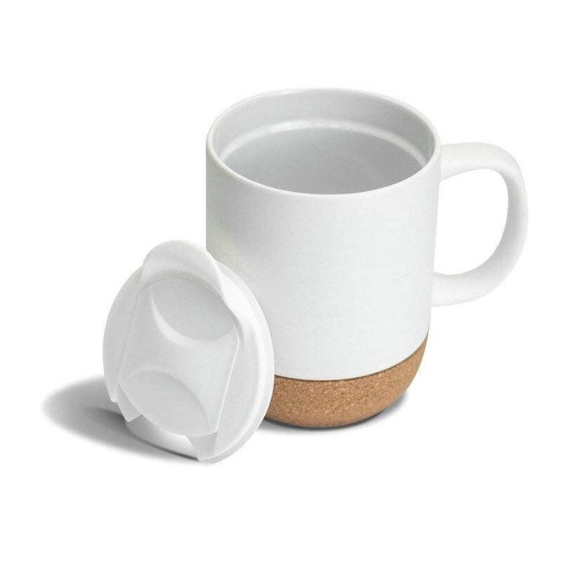 LUCCA - Giftology Ceramic Mug with Cork and Lid - White - Image 4