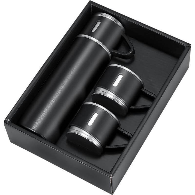 SAFFLE Family Set of Vacuum Flask & Two Cups Black