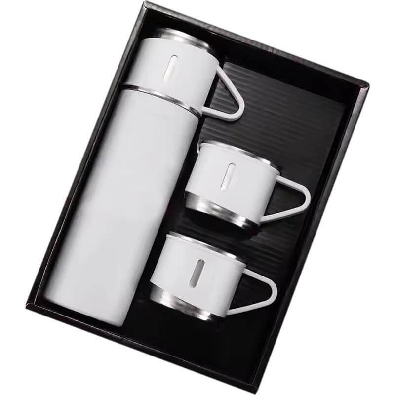 SAFFLE Family Set of Vacuum Flask & Two Cups White
