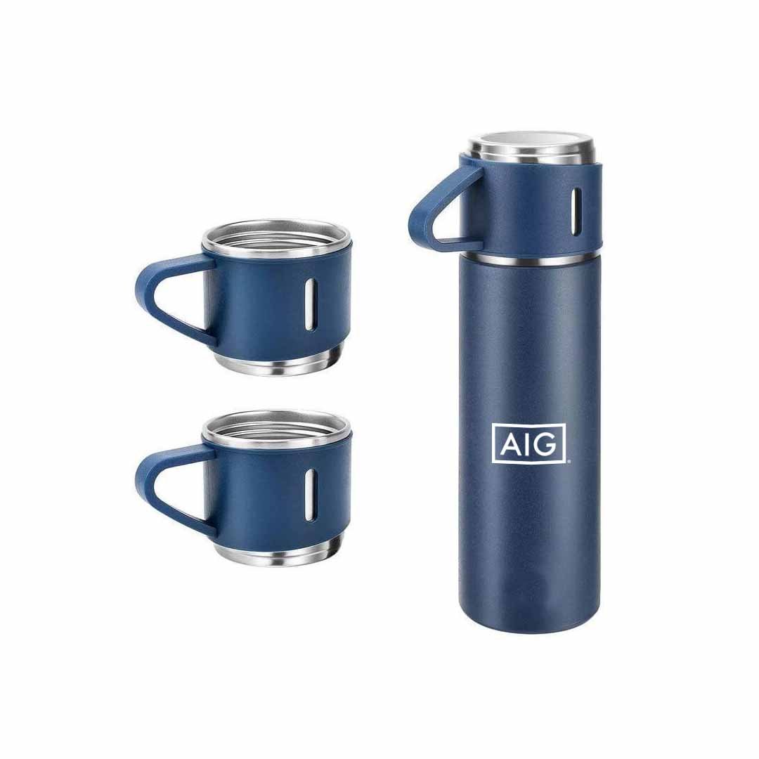 SAFFLE - Giftology Family Set of Vacuum Flask & Two Cups - Navy Blue - Image 6
