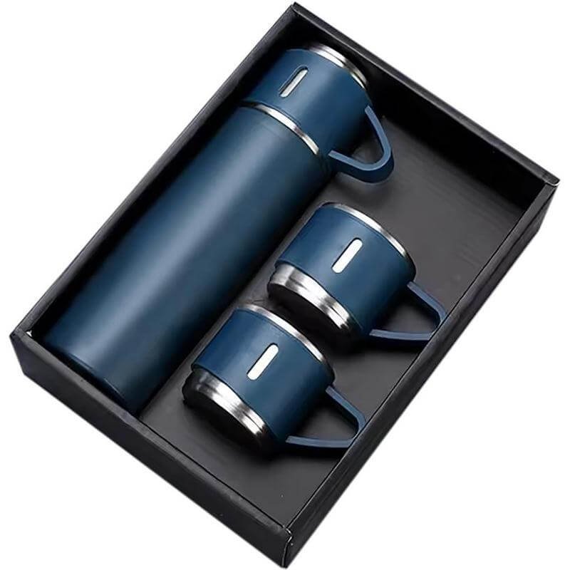 SAFFLE Family Set of Vacuum Flask & Two Cups Navy Blue
