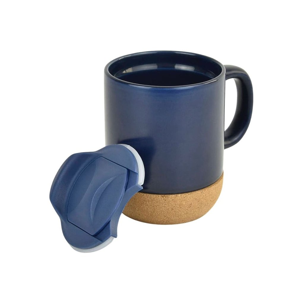 LUCCA Ceramic Mug with Cork and Lid Navy Blue