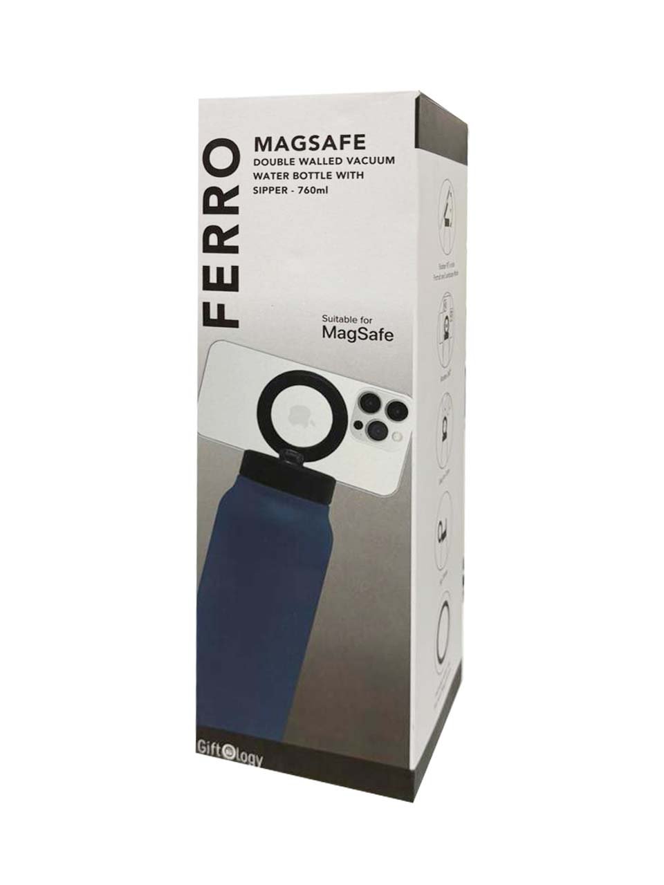FERRO - Giftology Magnetic Phone Holder Water Bottle 760ml - Navy Blue - Image 6
