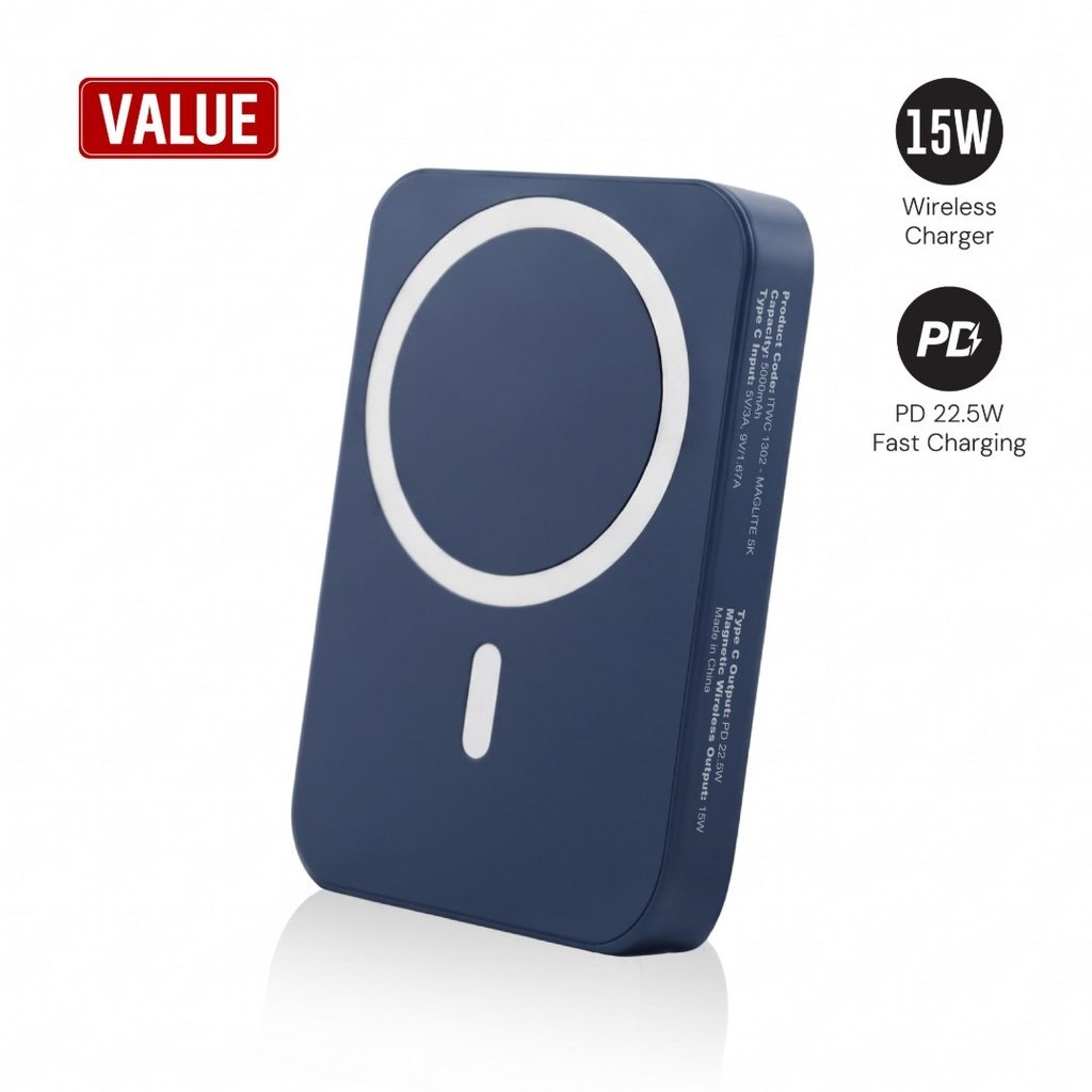 Maglite 5K 5000 mAh Magnetic Wireless Power Bank Navy Blue