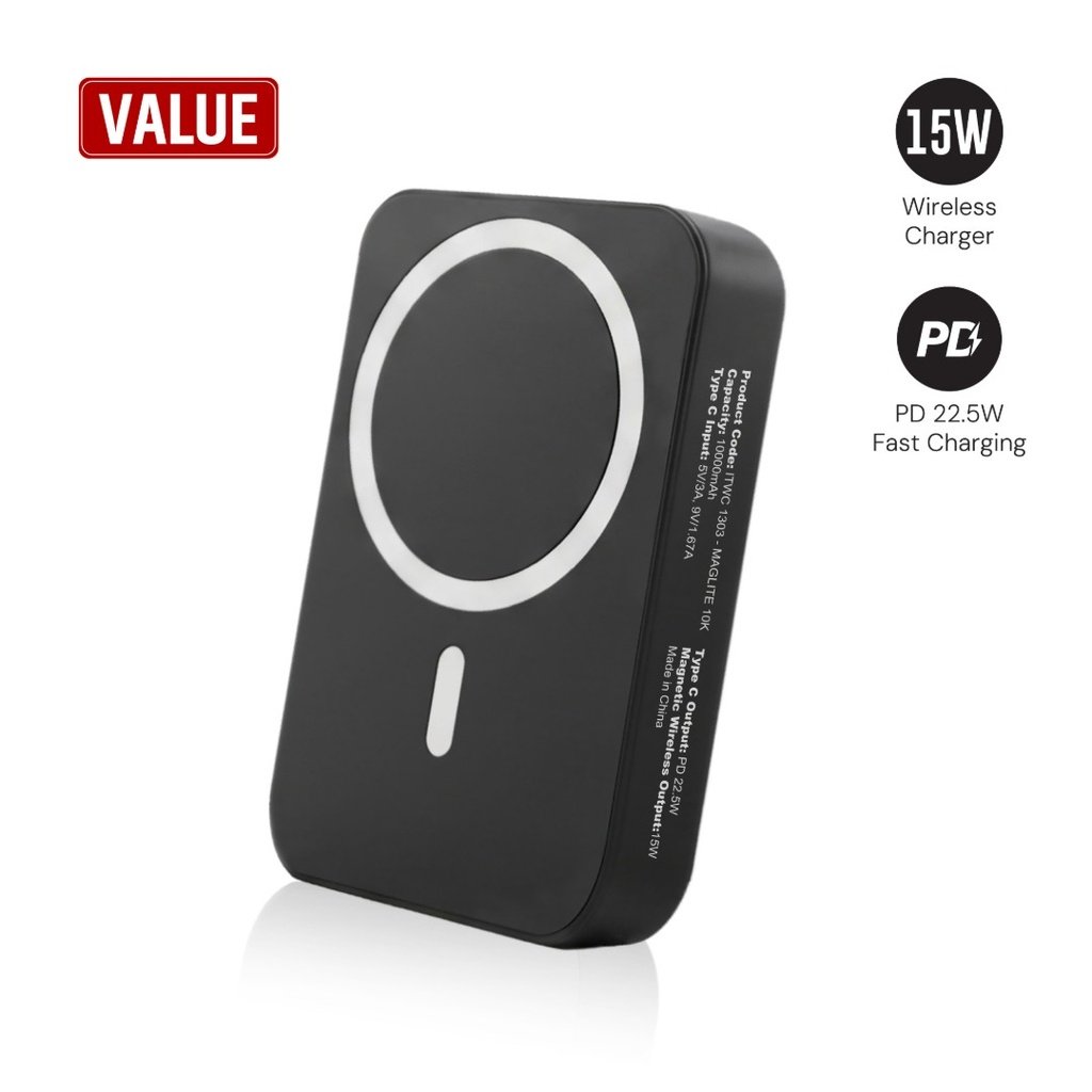 Maglite 10K 10000 mAh Magnetic Wireless Power Bank Black