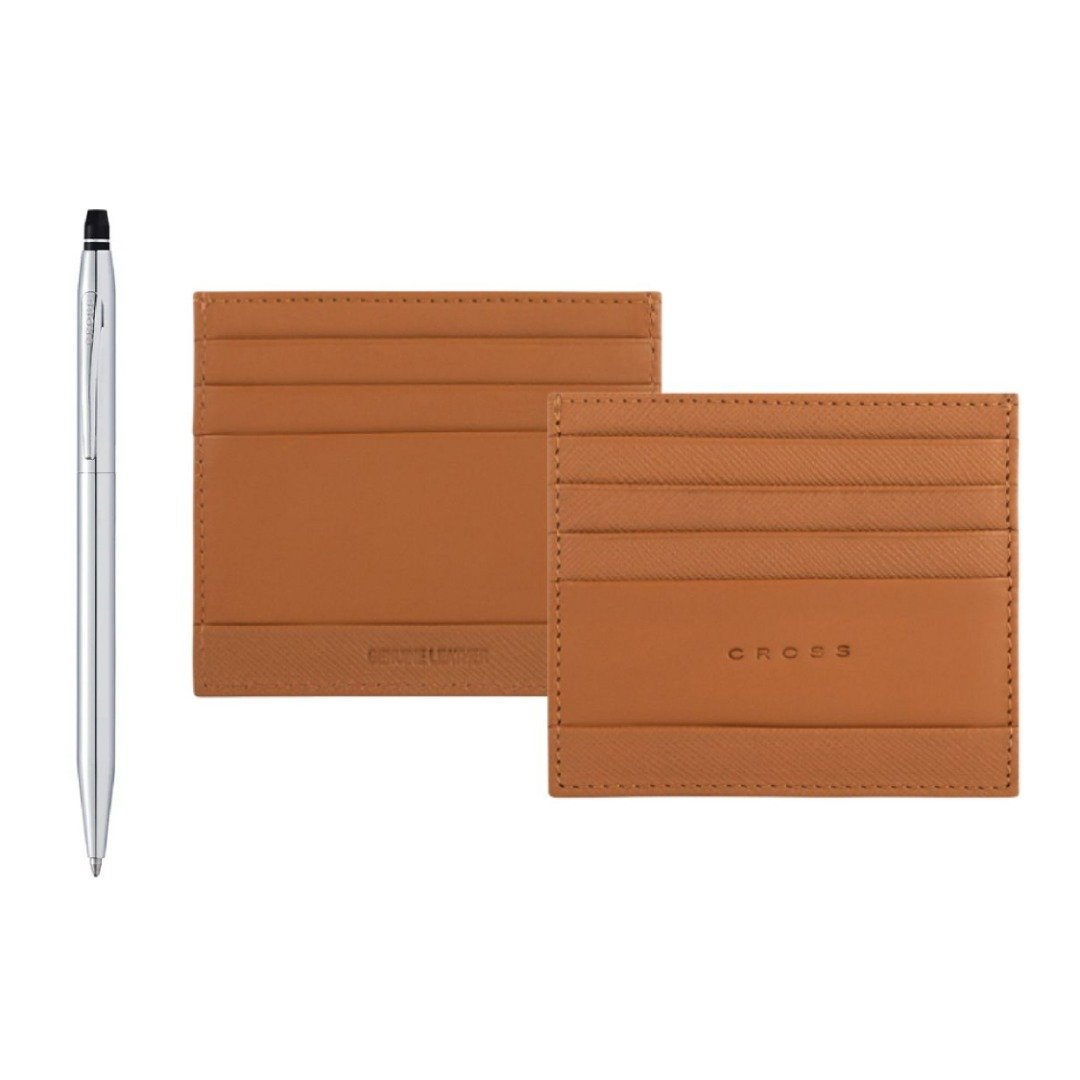 Cross Click™ Ballpoint Pen with Leather Cardholder Mocha - Image 2