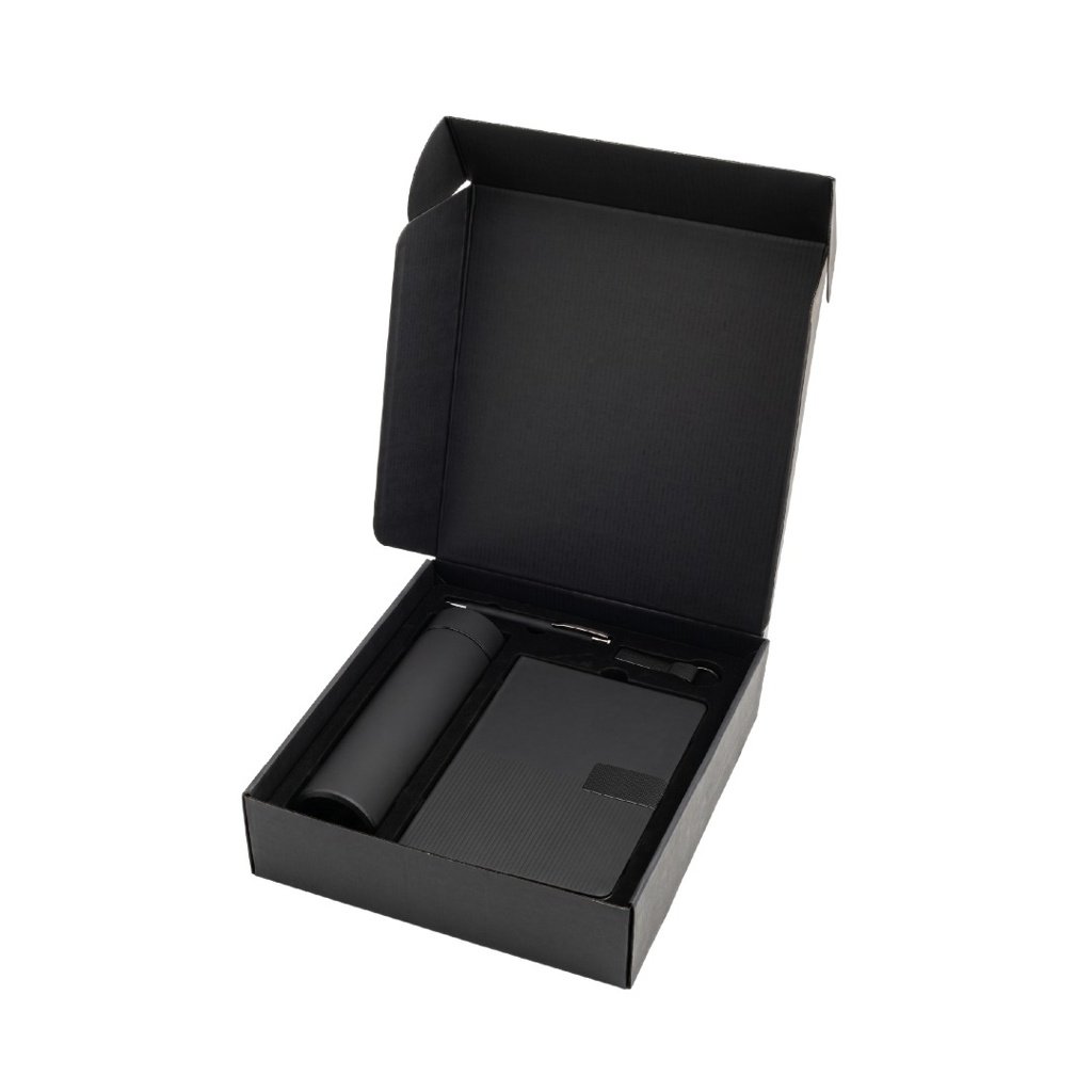 ORION SET Set of Temperature Flask, Notebook, Pen and Keychain Black