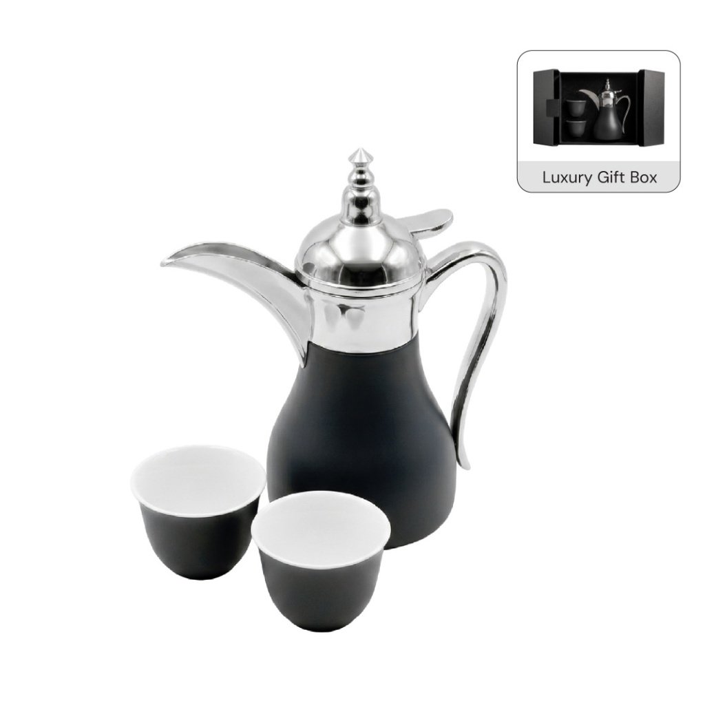 WESAL Hans Larsen Dallah Nano Gift Set with 2 Cava Cups Black / Chrome