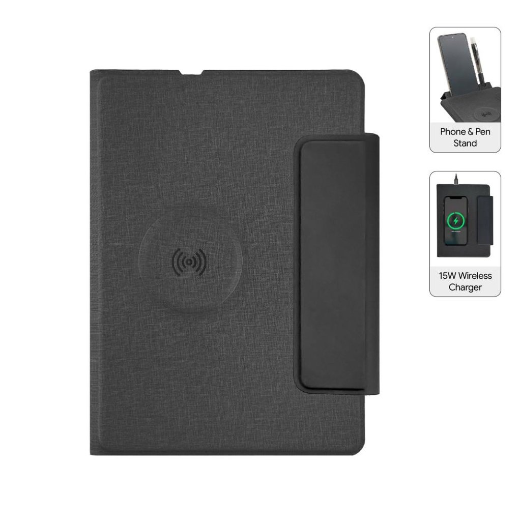 MagFolio A5 PU Portfolio with 15W MagSafe Wireless Charger Black