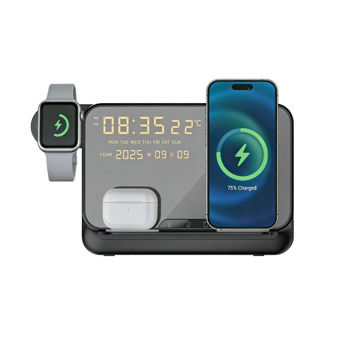 FAROS @memorii 5 in 1 Wireless Fast Charging Station with Display Clock Black - Image 2