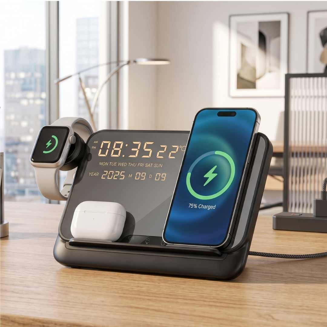 FAROS @memorii 5 in 1 Wireless Fast Charging Station with Display Clock Black - Image 6