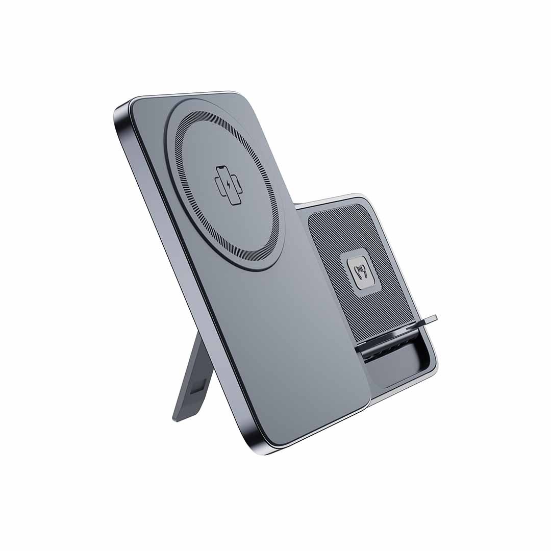 ARGENE @memorii Magfold 3 in 1 Wireless Charger Stand Metallic Grey - Image 2