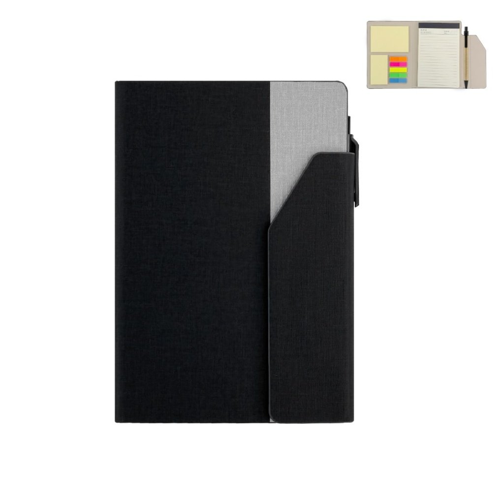 CARLO Notepad with Pen and Sticky Note Black